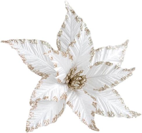 6Pcs Artificial Christmas Poinsettias Decoration 9.8" Glitter Flower Christmas Tree Ornaments Wreath Garland Flower with Stem for Festival Xmas Wedding Party Home Supplies (Brown) in Kuwait