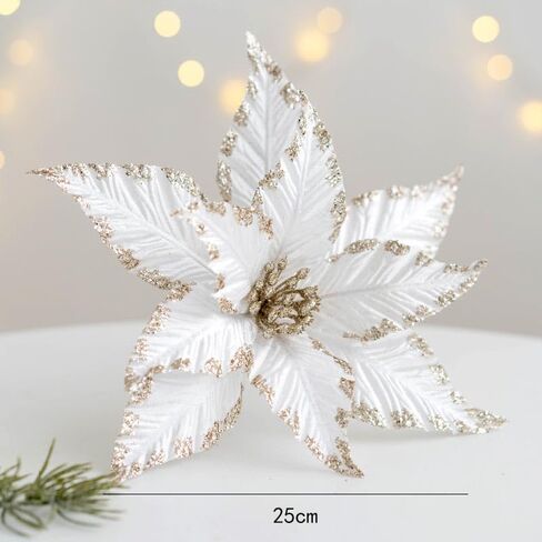 6Pcs Artificial Christmas Poinsettias Decoration 9.8" Glitter Flower Christmas Tree Ornaments Wreath Garland Flower with Stem for Festival Xmas Wedding Party Home Supplies (Brown) in Kuwait
