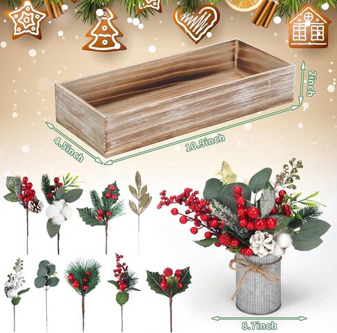 Leinuosen Christmas Centerpiece Arrangement 3 Farmhouse Christmas Floral Arrangement Assorted Artificial Christmas Picks in Rustic Galvanized Pots with Wood Box for Christmas Centerpiece Table Decor in Saudi Arabia