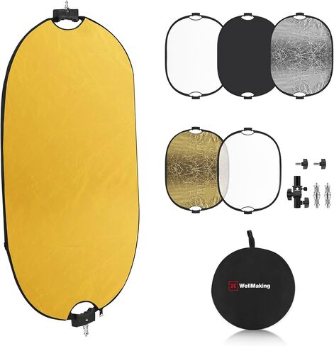 WELLMAKING 24'' x 36'' (60 x 90cm) Photography Reflector 5-in-1 Collapsible Light Reflector with Bag & tilt Adapter, Portable Light Reflector Photography Panel for Studio Video & Outdoor Lighting in Saudi Arabia
