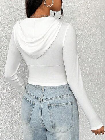 SOLY HUX Women's Zip Up Drawstring Crop Hoodies Long Sleeve Slim Fitted Casual Sweatshirts Cropped Tops in Saudi Arabia