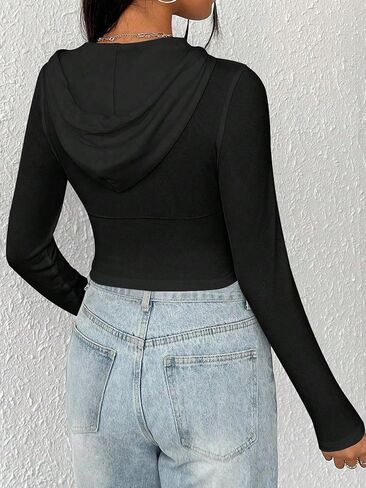 SOLY HUX Women's Zip Up Drawstring Crop Hoodies Long Sleeve Slim Fitted Casual Sweatshirts Cropped Tops in Saudi Arabia
