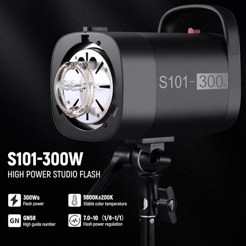 NEEWER 600Ws Studio Monolight Flash Light Kit: 2 Pack S101-300W PRO 5600K Strobe Lights with 2.4G Trigger/150W Modeling Lamps/Bowens Mount/Softboxes/Stands/Reflector/Bag, Compatible with QPRO in Saudi Arabia