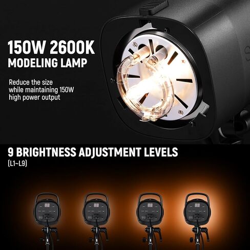NEEWER 600Ws Studio Monolight Flash Light Kit: 2 Pack S101-300W PRO 5600K Strobe Lights with 2.4G Trigger/150W Modeling Lamps/Bowens Mount/Softboxes/Stands/Reflector/Bag, Compatible with QPRO in Saudi Arabia