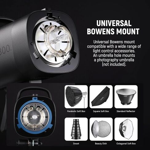 NEEWER 600Ws Studio Monolight Flash Light Kit: 2 Pack S101-300W PRO 5600K Strobe Lights with 2.4G Trigger/150W Modeling Lamps/Bowens Mount/Softboxes/Stands/Reflector/Bag, Compatible with QPRO in Saudi Arabia