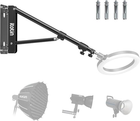 حلقة ضوء حائطية على شكل مثلث ذراع بوم 3.6 قدم/110 سم حامل كاميرا قابل للتعديل للتصوير الفوتوغرافي سوفت بوكس ​​عاكس ضوء فيديو أحادي الضوء يدعم دوران 180 درجة in Kuwait