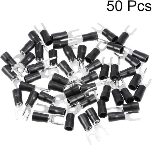 uxcell 50Pcs SV2-4M Insulated Fork Spade U-Type Wire Connector Electrical Crimp Terminal 16-14AWG Black in Saudi Arabia
