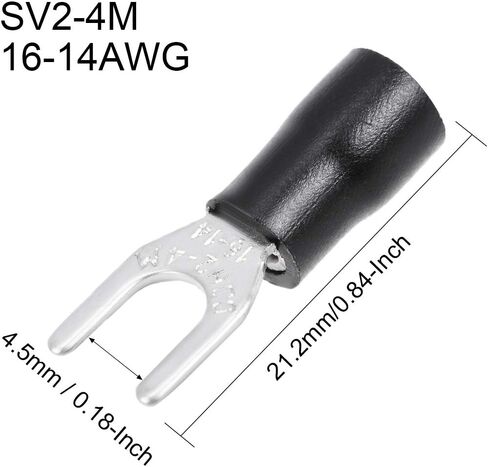 uxcell 50Pcs SV2-4M Insulated Fork Spade U-Type Wire Connector Electrical Crimp Terminal 16-14AWG Black in Saudi Arabia