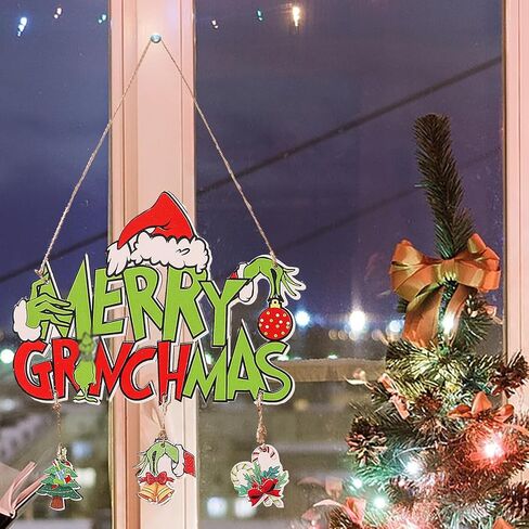 Christmas Wreath, Merry Christmas Wreath for Front Door, Green Monster Christmas Decorations Wooden Door Signs Home Decor for Front Porch Window Wall Farmhouse Indoor Outdoor in Saudi Arabia
