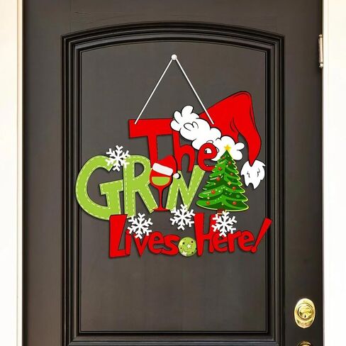 Christmas Wreath, Merry Christmas Wreath for Front Door, Green Monster Christmas Decorations Wooden Door Signs Home Decor for Front Porch Window Wall Farmhouse Indoor Outdoor in Saudi Arabia