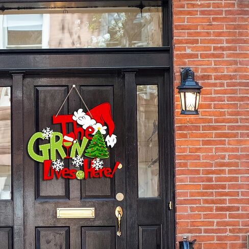 Christmas Wreath, Merry Christmas Wreath for Front Door, Green Monster Christmas Decorations Wooden Door Signs Home Decor for Front Porch Window Wall Farmhouse Indoor Outdoor in Saudi Arabia