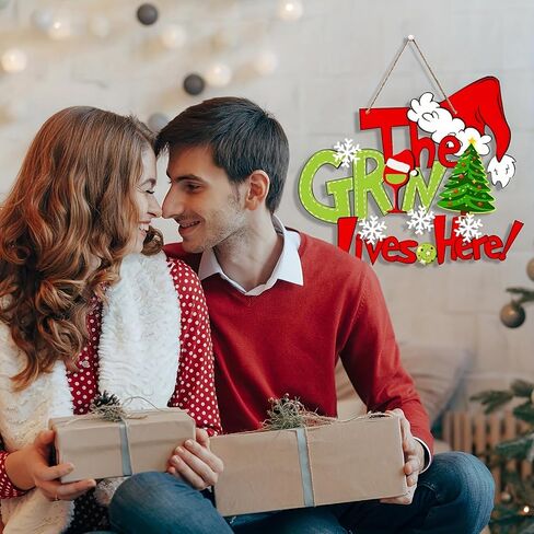 Christmas Wreath, Merry Christmas Wreath for Front Door, Green Monster Christmas Decorations Wooden Door Signs Home Decor for Front Porch Window Wall Farmhouse Indoor Outdoor in Saudi Arabia