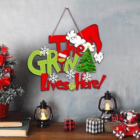 Christmas Wreath, Merry Christmas Wreath for Front Door, Green Monster Christmas Decorations Wooden Door Signs Home Decor for Front Porch Window Wall Farmhouse Indoor Outdoor in Saudi Arabia
