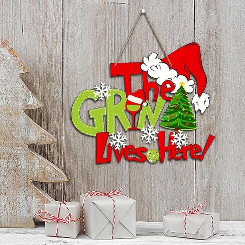 Christmas Wreath, Merry Christmas Wreath for Front Door, Green Monster Christmas Decorations Wooden Door Signs Home Decor for Front Porch Window Wall Farmhouse Indoor Outdoor in Saudi Arabia