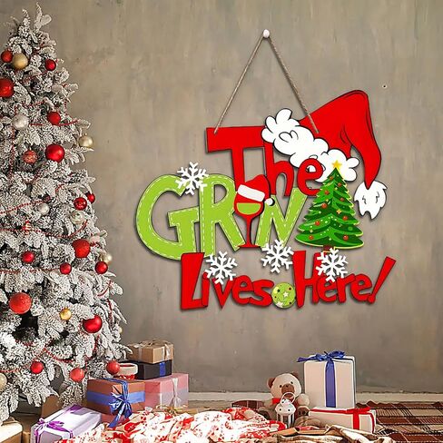 Christmas Wreath, Merry Christmas Wreath for Front Door, Green Monster Christmas Decorations Wooden Door Signs Home Decor for Front Porch Window Wall Farmhouse Indoor Outdoor in Saudi Arabia