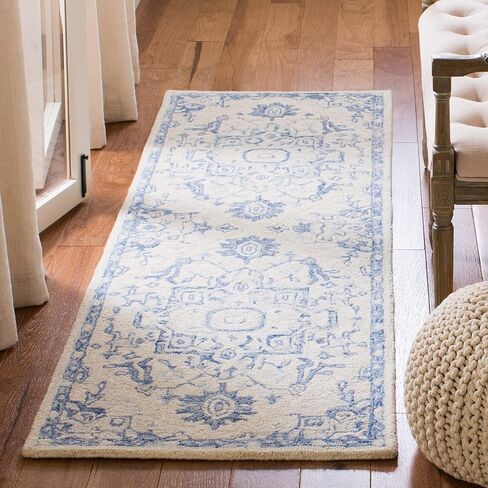 Safavieh Micro-Loop Collection Runner Rug - 2'3" x 7', Ivory & Blue, Handmade Shabby Chic Medallion Wool, Ideal for High Traffic Areas in Living Room, Bedroom (MLP503G) in Saudi Arabia