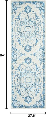Safavieh Micro-Loop Collection Runner Rug - 2'3" x 7', Ivory & Blue, Handmade Shabby Chic Medallion Wool, Ideal for High Traffic Areas in Living Room, Bedroom (MLP503G) in Saudi Arabia
