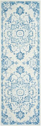 Safavieh Micro-Loop Collection Runner Rug - 2'3" x 7', Ivory & Blue, Handmade Shabby Chic Medallion Wool, Ideal for High Traffic Areas in Living Room, Bedroom (MLP503G) in Saudi Arabia