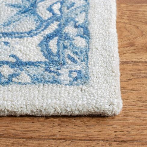 Safavieh Micro-Loop Collection Runner Rug - 2'3" x 7', Ivory & Blue, Handmade Shabby Chic Medallion Wool, Ideal for High Traffic Areas in Living Room, Bedroom (MLP503G) in Saudi Arabia