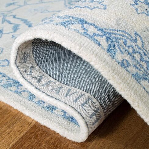 Safavieh Micro-Loop Collection Runner Rug - 2'3" x 7', Ivory & Blue, Handmade Shabby Chic Medallion Wool, Ideal for High Traffic Areas in Living Room, Bedroom (MLP503G) in Saudi Arabia