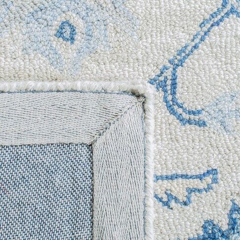 Safavieh Micro-Loop Collection Runner Rug - 2'3" x 7', Ivory & Blue, Handmade Shabby Chic Medallion Wool, Ideal for High Traffic Areas in Living Room, Bedroom (MLP503G) in Saudi Arabia
