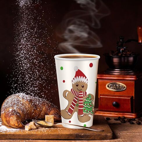 Gerrii 60 Pcs Christmas Paper Cups Xmas Disposable coffee Cups 16oz Christmas Cups for Drinking Tea Hot Cold Beverages, Elf Santa Snowman Gingerbread Cups Christmas Decoration(Gingerbread Man) in Saudi Arabia