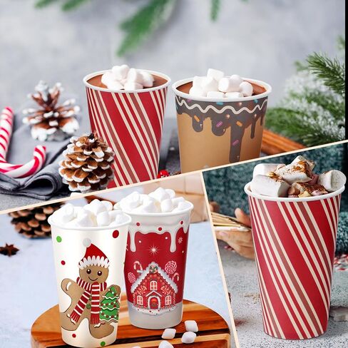 Gerrii 60 Pcs Christmas Paper Cups Xmas Disposable coffee Cups 16oz Christmas Cups for Drinking Tea Hot Cold Beverages, Elf Santa Snowman Gingerbread Cups Christmas Decoration(Gingerbread Man) in Saudi Arabia