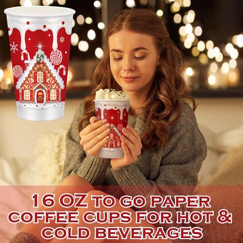 Gerrii 60 Pcs Christmas Paper Cups Xmas Disposable coffee Cups 16oz Christmas Cups for Drinking Tea Hot Cold Beverages, Elf Santa Snowman Gingerbread Cups Christmas Decoration(Gingerbread Man) in Saudi Arabia