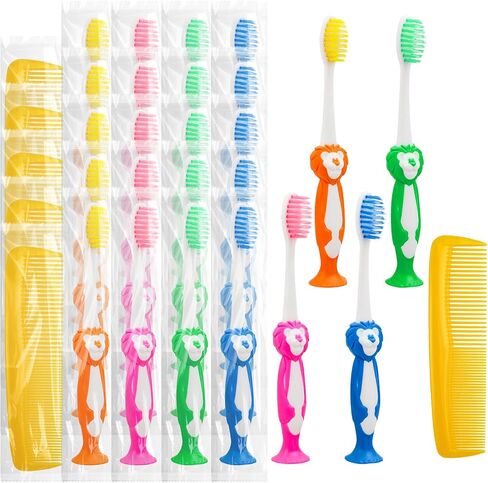 40 Pcs Disposable Toddler Toothbrush Kids,Suction Cup Bulk Kids Toothbrushes with 5 in Comb Individually Wrapped Animal Toothbrush for Kids,Childrens,for Home,School,Camp,Daycare,Travel in Saudi Arabia
