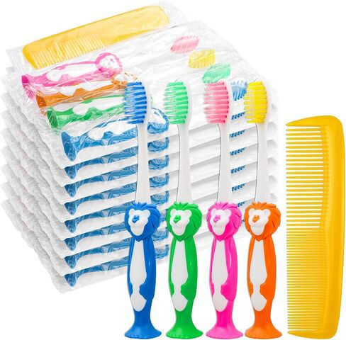 40 Pcs Disposable Toddler Toothbrush Kids,Suction Cup Bulk Kids Toothbrushes with 5 in Comb Individually Wrapped Animal Toothbrush for Kids,Childrens,for Home,School,Camp,Daycare,Travel in Saudi Arabia