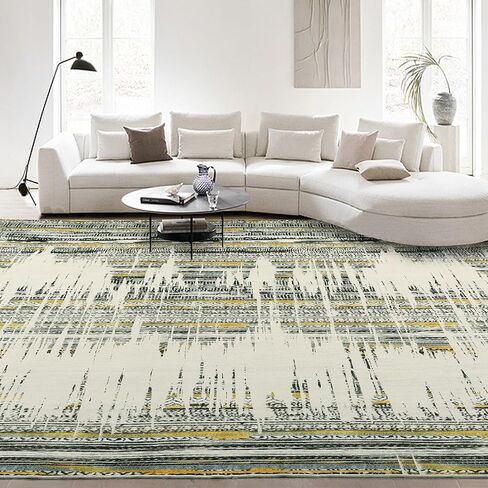 HOMBYS Modern Stripe Area Rug for Living Room Bedroom 8X10 ft, Large Farmhouse Boho Floor Carpet with Non-Slip Backing for Indoor Office Dining Room, Bohemian Home Deco, Machine Washable ﻿ in Saudi Arabia