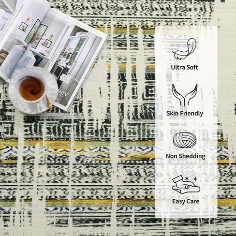 HOMBYS Modern Stripe Area Rug for Living Room Bedroom 8X10 ft, Large Farmhouse Boho Floor Carpet with Non-Slip Backing for Indoor Office Dining Room, Bohemian Home Deco, Machine Washable ﻿ in Saudi Arabia