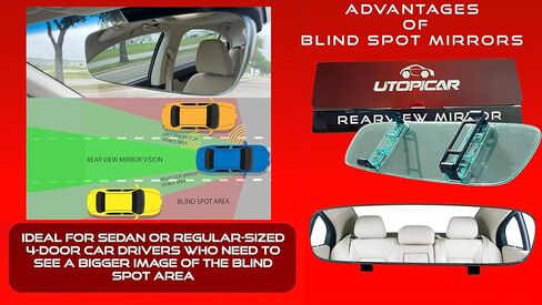 Universal Car Rear View Mirror - Clip on Rearview Car Mirror - Wide Angle & Panoramic Rear View Mirror - Easy Mount Curved Blind Spot Rear View Mirror - Extended Rear View Mirror for Car, Truck & Jeep in Saudi Arabia