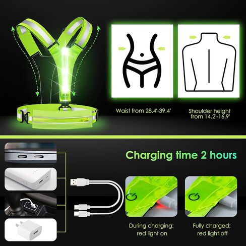 Upgrade LED Reflective Light Up Safety Running Vest, 4 Lights Colors High Visibility Adjustable Reflective Night Running Walking Vest Gear with Pouch, Running Lights for Runners Men Women in Saudi Arabia
