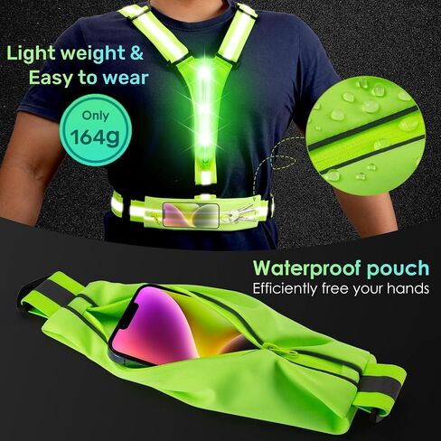 Upgrade LED Reflective Light Up Safety Running Vest, 4 Lights Colors High Visibility Adjustable Reflective Night Running Walking Vest Gear with Pouch, Running Lights for Runners Men Women in Saudi Arabia