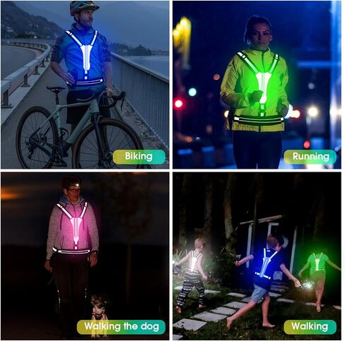 Upgrade LED Reflective Light Up Safety Running Vest, 4 Lights Colors High Visibility Adjustable Reflective Night Running Walking Vest Gear with Pouch, Running Lights for Runners Men Women in Saudi Arabia