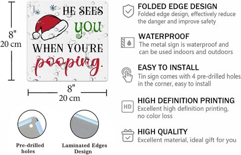 Funny Christmas Bathroom Decor He Sees You When You're Pooping Metal Tin Sign Holiday Retro Wall Decor Xmas Theme Farmhouse Christmas Bathroom Home Vintage Plaque Square 8x8 Inch in Saudi Arabia
