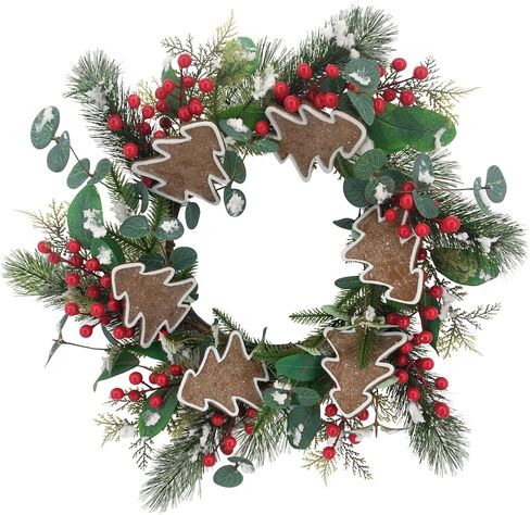 Christmas Wreaths for Front Door - 24Inch Holiday Wreath Outdoor Indoor with Artificial Red Berries and Norfolk Pine for Home, Office, Party, Wedding Decorations in Saudi Arabia