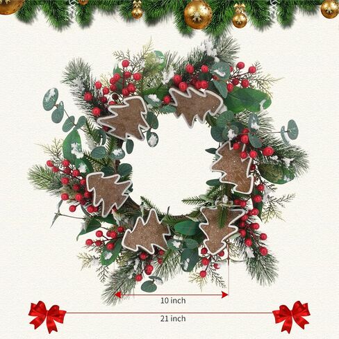 Christmas Wreaths for Front Door - 24Inch Holiday Wreath Outdoor Indoor with Artificial Red Berries and Norfolk Pine for Home, Office, Party, Wedding Decorations in Saudi Arabia