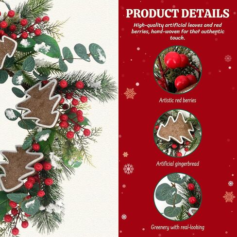 Christmas Wreaths for Front Door - 24Inch Holiday Wreath Outdoor Indoor with Artificial Red Berries and Norfolk Pine for Home, Office, Party, Wedding Decorations in Saudi Arabia