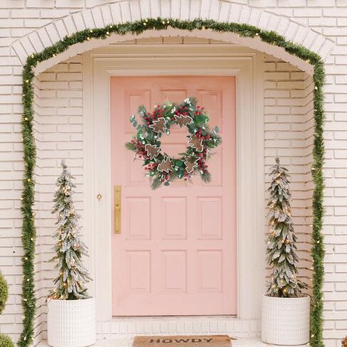 Christmas Wreaths for Front Door - 24Inch Holiday Wreath Outdoor Indoor with Artificial Red Berries and Norfolk Pine for Home, Office, Party, Wedding Decorations in Saudi Arabia