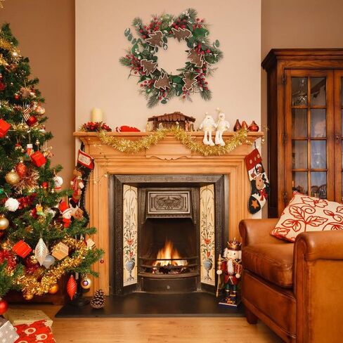 Christmas Wreaths for Front Door - 24Inch Holiday Wreath Outdoor Indoor with Artificial Red Berries and Norfolk Pine for Home, Office, Party, Wedding Decorations in Saudi Arabia