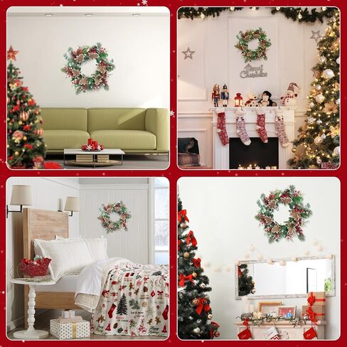 Christmas Wreaths for Front Door - 24Inch Holiday Wreath Outdoor Indoor with Artificial Red Berries and Norfolk Pine for Home, Office, Party, Wedding Decorations in Saudi Arabia