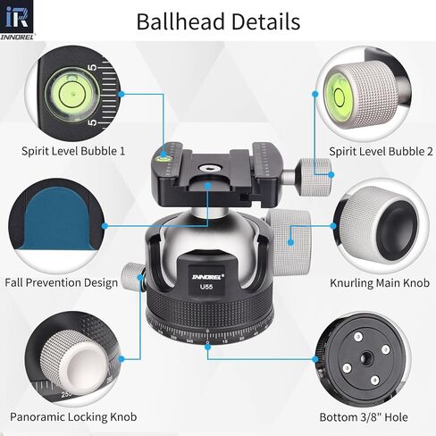 INNOREL 44mm Low Profile Camera Tripod Ball Head, CNC Metal Heavy Duty 360 Panoramic Tripod Head Compatible with Arca 1/4" Quick Release Plate for Tripod Monopod DSLR Camera Camcorder, 55lbs/25kg in Kuwait