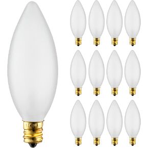 KOR (Pack of 12) 25 Watt Frosted Candelabra Base (E12) Torpedo Tip 120V Chandelier Bulbs