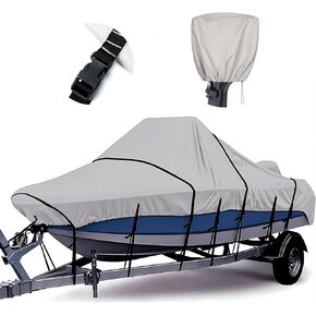 Tuszom True 900D 100% Waterproof Center Console Boat Cover with Motor Cover, Tear-Proof Trailerable Boat Cover for Center Console Boat with 13-19 Windproof Straps (Gray, 17' - 19' L, UP to 102" W)