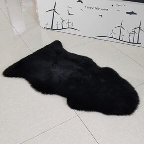 Champlus Sheepskin Rug 2.3x3.3 ft Genuine Australian Lambskin Area Rug, Real Fur Wool Rug Throw for Bedroom, Living Room, Kid's Room, Single Pelt - Black
