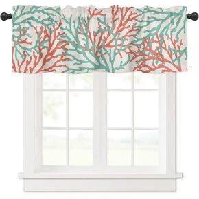 Curtain Valance 42" x 18", Teal Orange Coral Window Valances Rod Pocket Curtains Drapes, Marine Underwater Summer Ocean Short Topper Curtain for Kitchen Cafe Living Room, 1 Panel