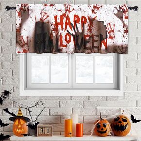 ASPMIZ Halloween Valances Curtain for Windows, Spooky Bloody Handprint Window Curtain Valance Rod Pocket, Horror Short Topper Window Curtain for Halloween Party Decoration, 1 Panel 52"W x 18"L, White