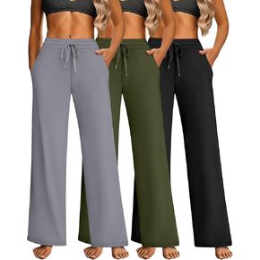 Riyiper 3 Pack Women's Straight Leg Sweatpants High Waisted Lounge Pants Knitted Open Bottom Drawstring Pants with Pocket